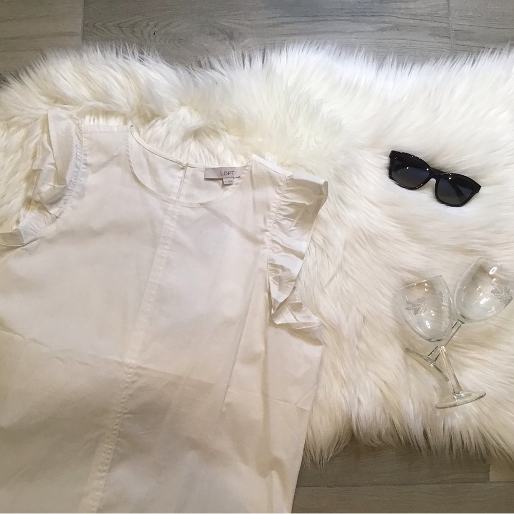 LOFT White Ruffle Sleeve Blouse